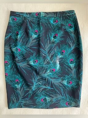 Cleo Petite Peacock Feather Pencil Skirt NWOT Size 4 Jewel Tones